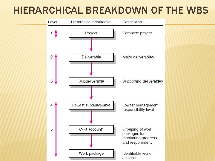 HIERARCHICAL BREAKDOWN OF THE WBS 