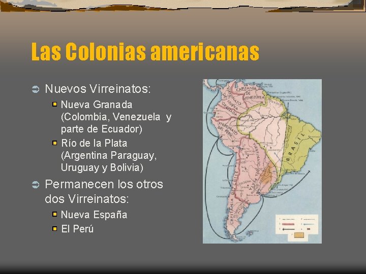 Las Colonias americanas Ü Nuevos Virreinatos: Nueva Granada (Colombia, Venezuela y parte de Ecuador)