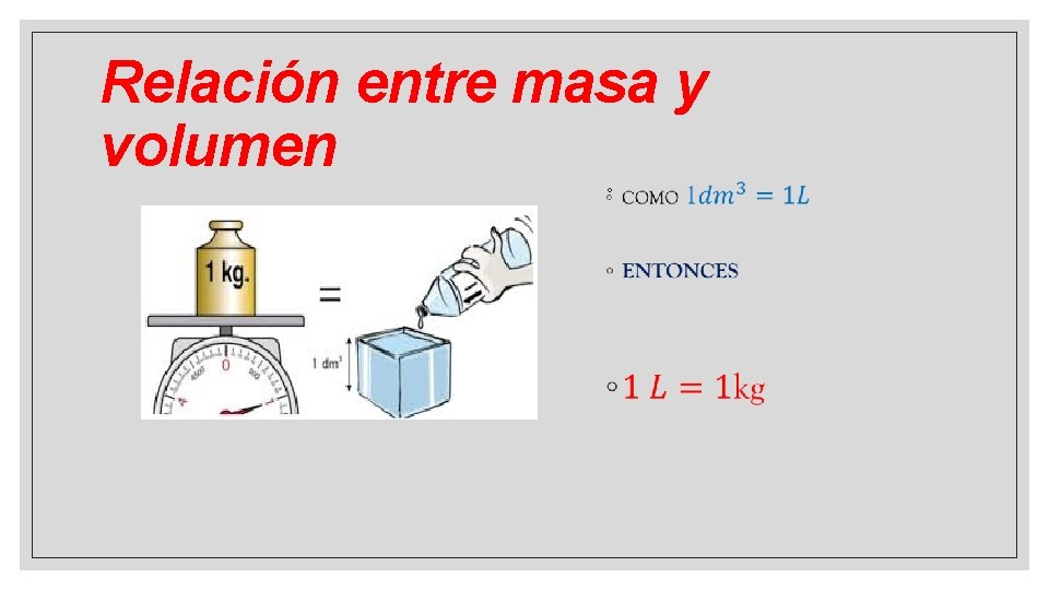 Relación entre masa y volumen ◦ 