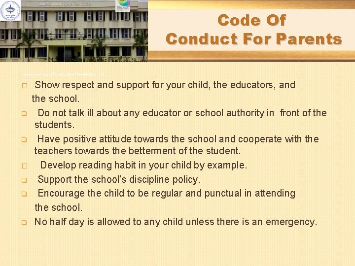 Code Of Conduct For Parents respect and support for your child, the educators, and Code Of Conduct For Parents respect and support for your child, the educators, and
