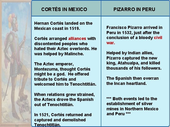 1 CORTÉS IN MEXICO Hernan Cortés landed on the Mexican coast in 1519. Cortés