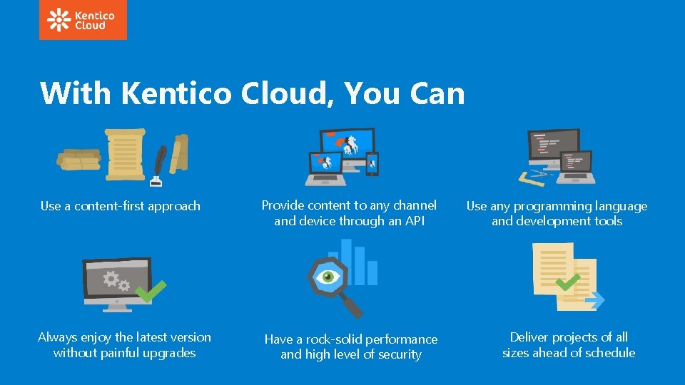 With Kentico Cloud, You Can Use a content-first approach Provide content to any channel