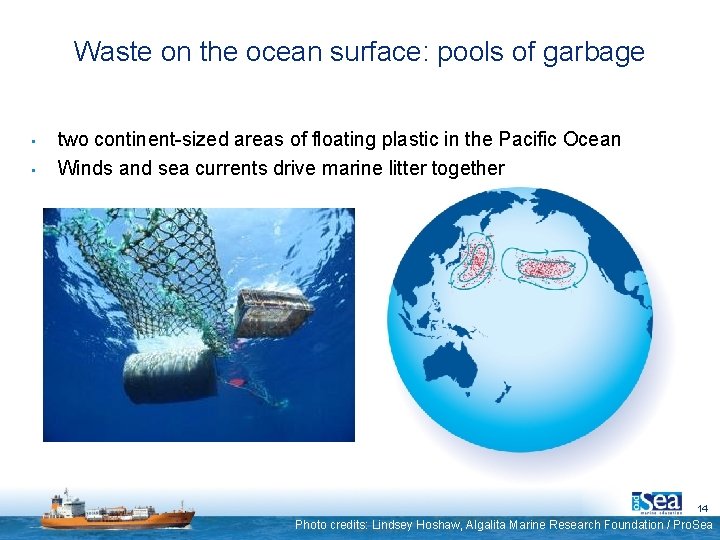 Waste on the ocean surface: pools of garbage • • two continent-sized areas of