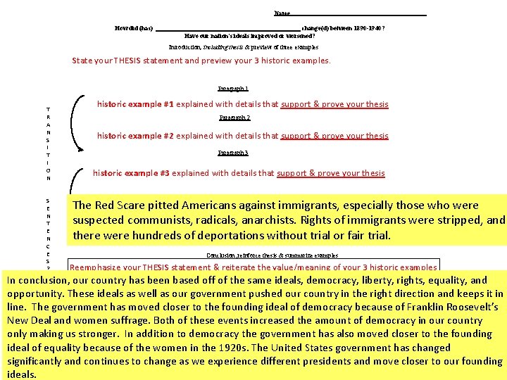 Name: How did (has) change(d) between 1890 -1940? Have our nation's ideals improved or