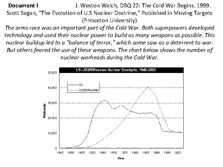 Document I J. Weston Walch, DBQ 22: The Cold War Begins. 1999. Scott Sagan,