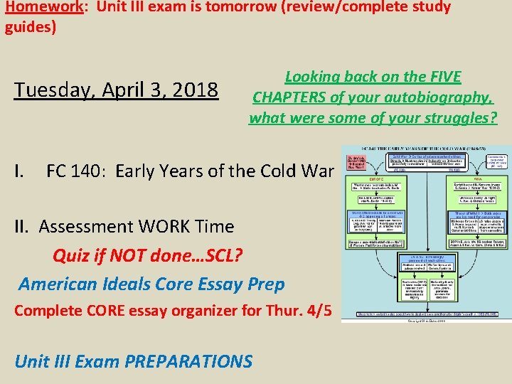 Homework: Unit III exam is tomorrow (review/complete study guides) Tuesday, April 3, 2018 I.