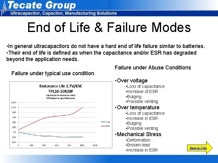 End of Life & Failure Modes • In general ultracapacitors do not have a End of Life & Failure Modes • In general ultracapacitors do not have a