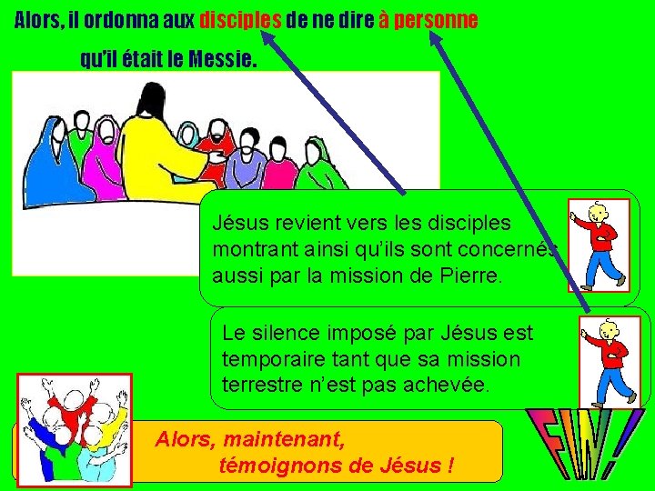 Alors, il ordonna aux disciples de ne dire à personne qu’il était le Messie.