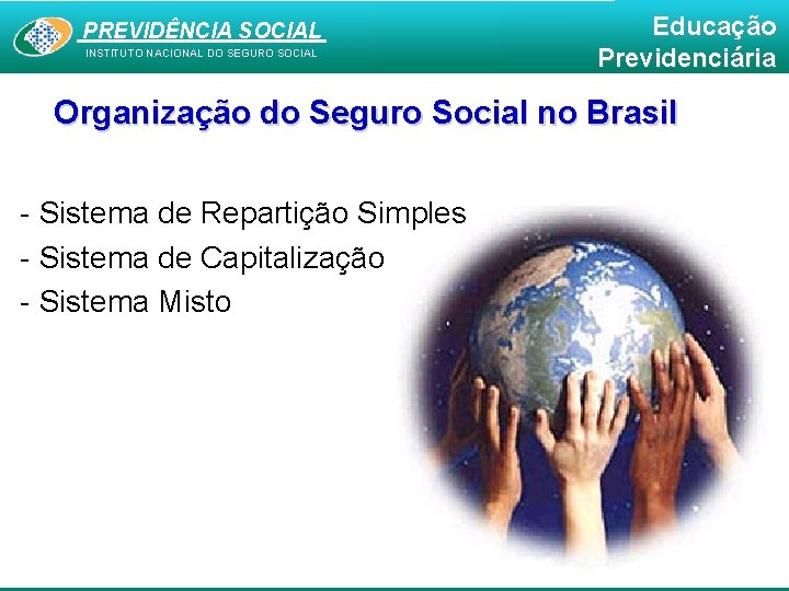 PREVIDÊNCIA SOCIAL INSTITUTO NACIONAL DO SEGURO SOCIAL Educação Previdenciária Organização do Seguro Social no