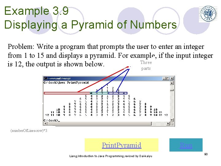 Example 3. 9 Displaying a Pyramid of Numbers Problem: Write a program that prompts