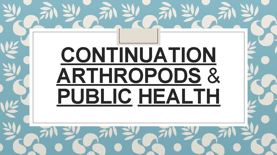 CONTINUATION ARTHROPODS & PUBLIC HEALTH 