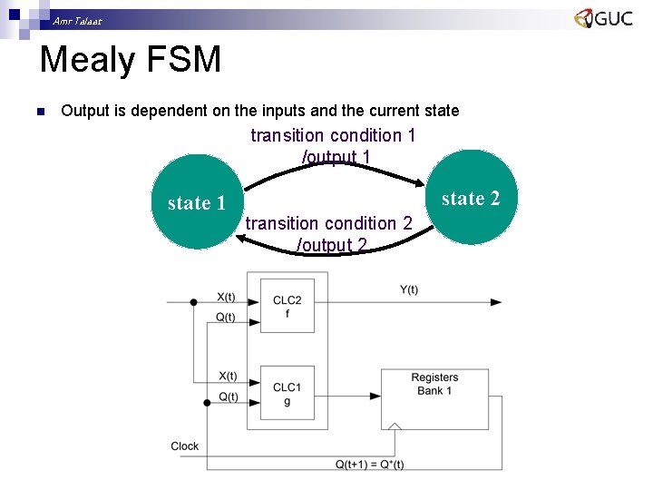 Amr Talaat Mealy FSM n Output is dependent on the inputs and the current