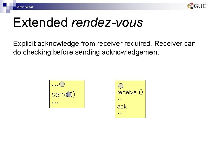 Amr Talaat Extended rendez-vous Explicit acknowledge from receiver required. Receiver can do checking before