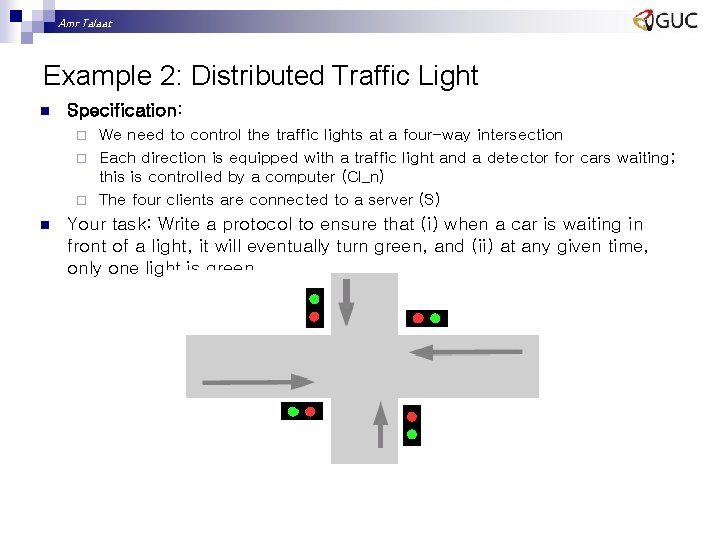 Amr Talaat Example 2: Distributed Traffic Light n Specification: We need to control the