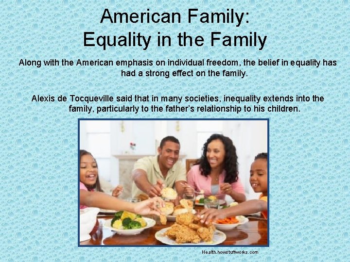 American Family: Equality in the Family Along with the American emphasis on individual freedom,