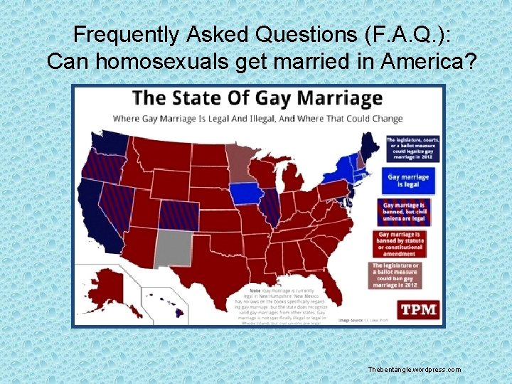 Frequently Asked Questions (F. A. Q. ): Can homosexuals get married in America? Thebentangle.
