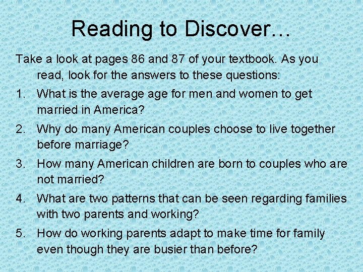 Reading to Discover… Take a look at pages 86 and 87 of your textbook.