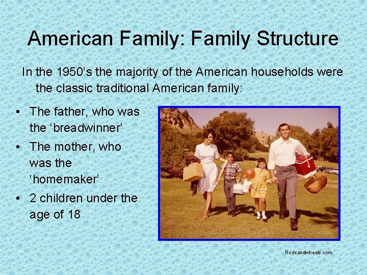 American Family: Family Structure In the 1950’s the majority of the American households were