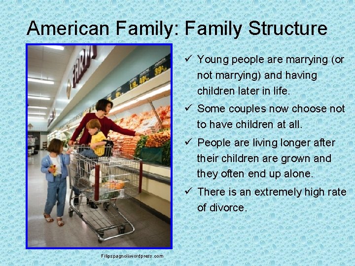 American Family: Family Structure ü Young people are marrying (or not marrying) and having