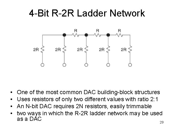 4 -Bit R-2 R Ladder Network • • One of the most common DAC