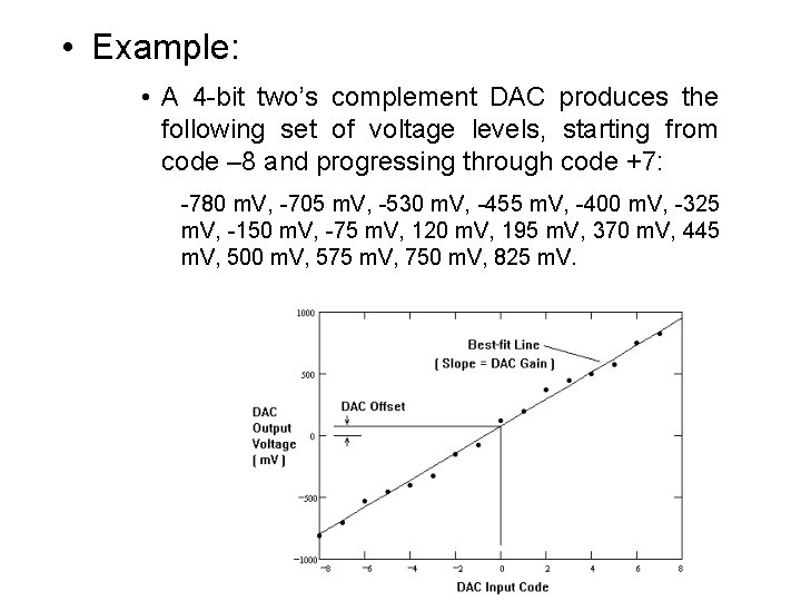  • Example: • A 4 -bit two’s complement DAC produces the following set