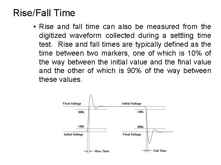 Rise/Fall Time • Rise and fall time can also be measured from the digitized