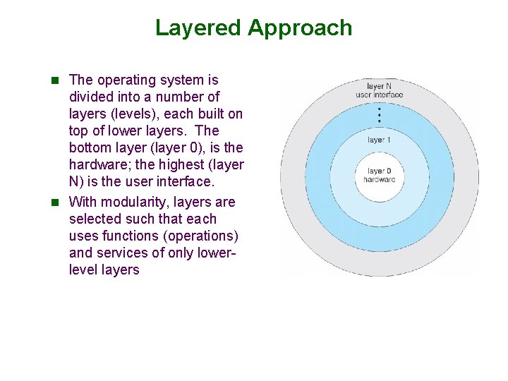 Layered Approach n The operating system is divided into a number of layers (levels), Layered Approach n The operating system is divided into a number of layers (levels),