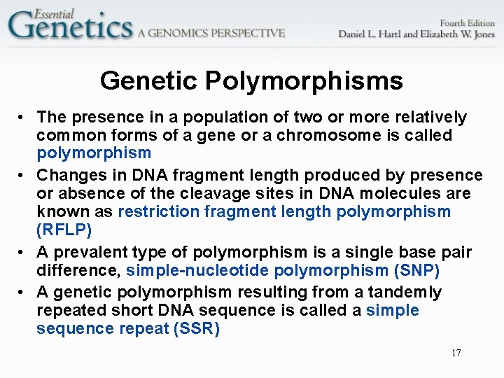 Genetic Polymorphisms • The presence in a population of two or more relatively common