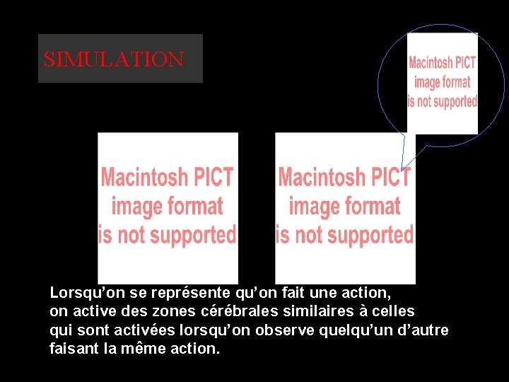 SIMULATION Lorsqu’on se représente qu’on fait une action, on active des zones cérébrales similaires