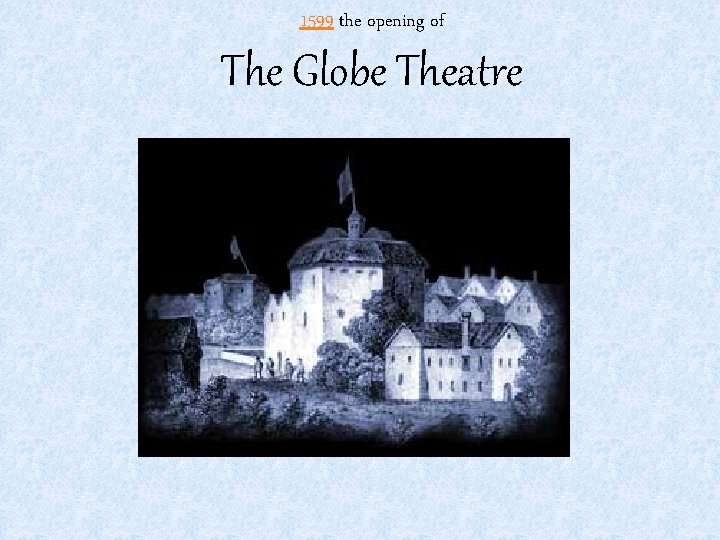 1599 the opening of The Globe Theatre 