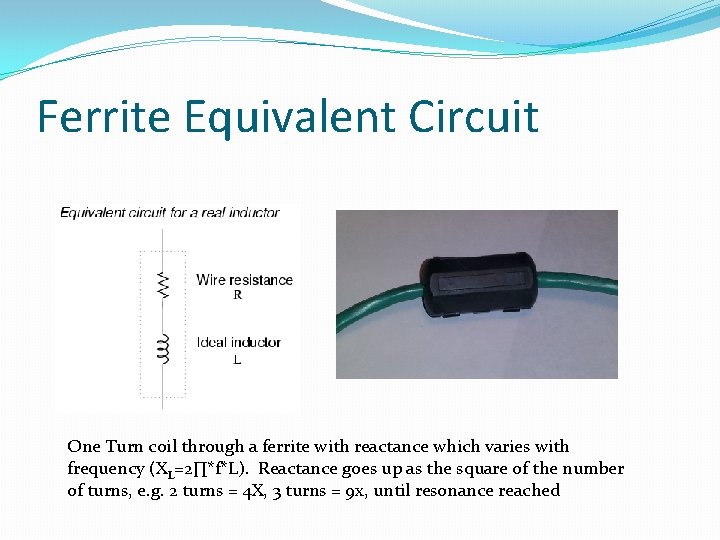 Ferrite Equivalent Circuit One Turn coil through a ferrite with reactance which varies with