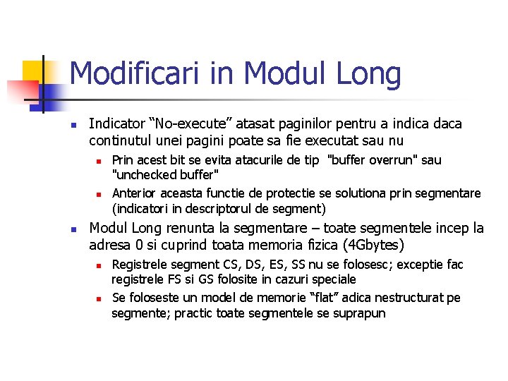 Modificari in Modul Long n Indicator “No-execute” atasat paginilor pentru a indica daca continutul