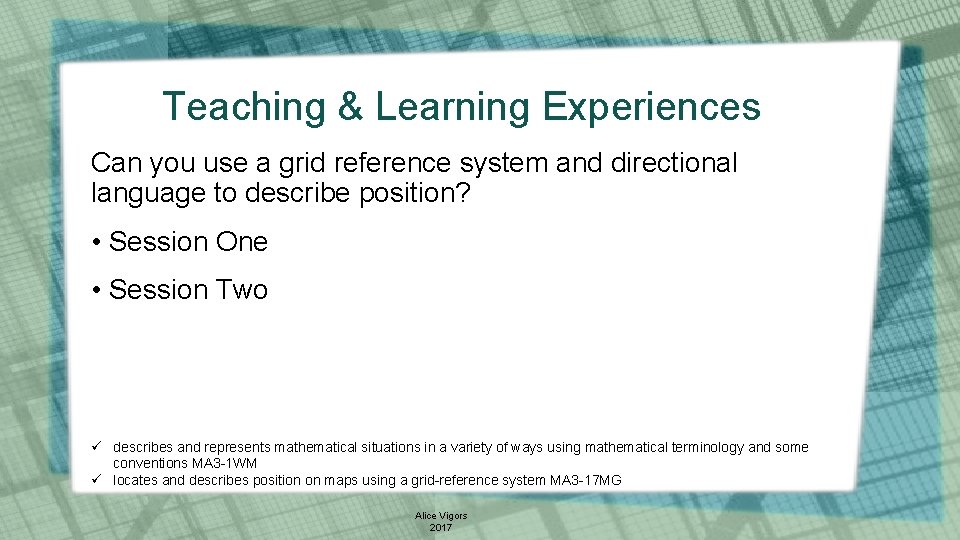 Teaching & Learning Experiences Can you use a grid reference system and directional language