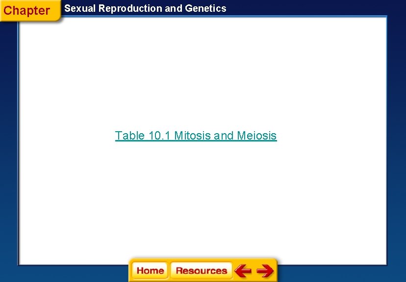 Chapter Sexual Reproduction and Genetics Table 10. 1 Mitosis and Meiosis 