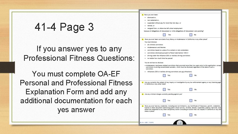 41 -4 Page 3 If you answer yes to any Professional Fitness Questions: You 41 -4 Page 3 If you answer yes to any Professional Fitness Questions: You