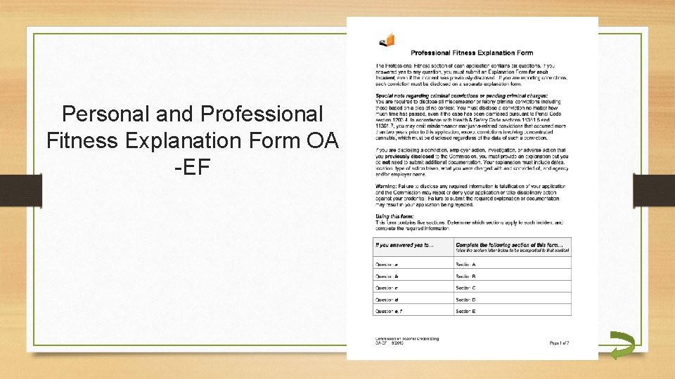 Personal and Professional Fitness Explanation Form OA -EF Personal and Professional Fitness Explanation Form OA -EF