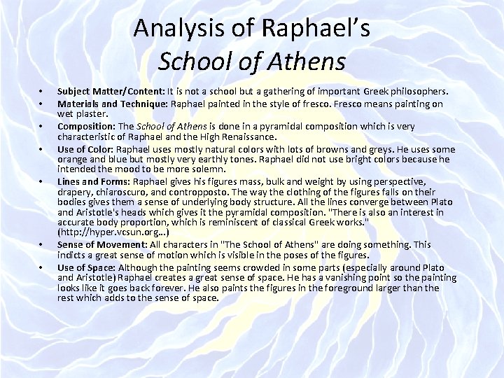 Analysis of Raphael’s School of Athens • • Subject Matter/Content: It is not a