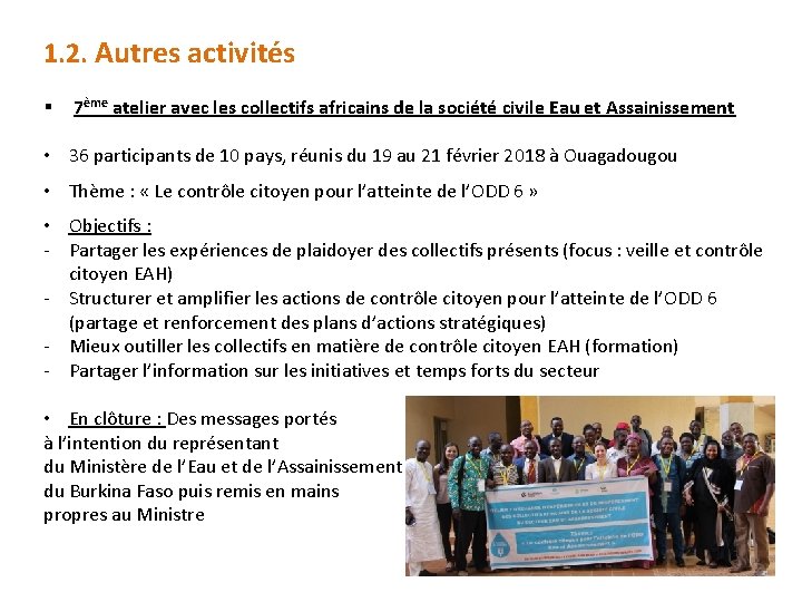 1. 2. Autres activités § 7ème atelier avec les collectifs africains de la société