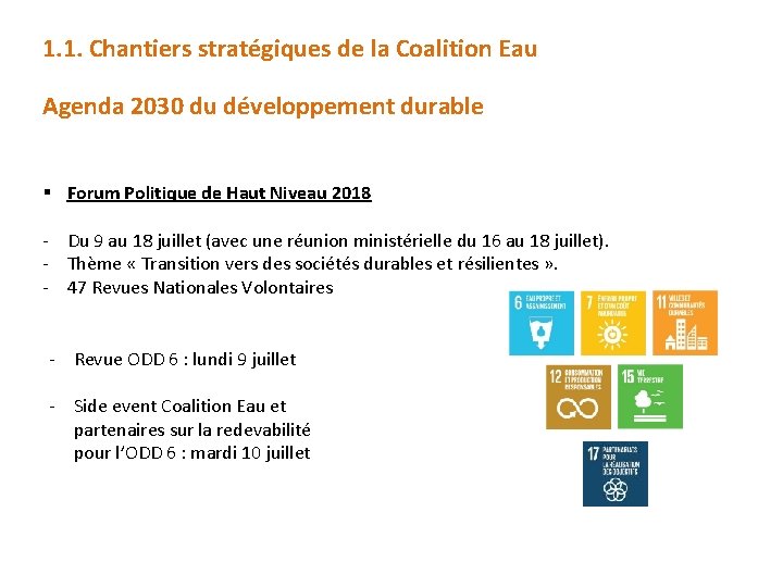 1. 1. Chantiers stratégiques de la Coalition Eau Agenda 2030 du développement durable §