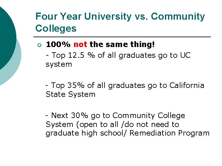 Four Year University vs. Community Colleges ¡ 100% not the same thing! - Top