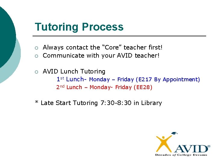 Tutoring Process ¡ ¡ ¡ Always contact the “Core” teacher first! Communicate with your