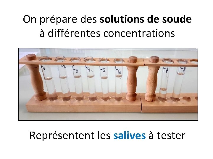 On prépare des solutions de soude à différentes concentrations Représentent les salives à tester