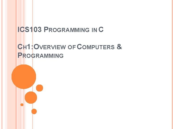 ICS 103 PROGRAMMING IN C CH 1: OVERVIEW OF COMPUTERS & PROGRAMMING ICS 103 PROGRAMMING IN C CH 1: OVERVIEW OF COMPUTERS & PROGRAMMING