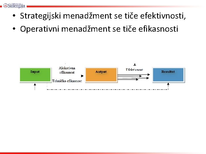  • Strategijski menadžment se tiče efektivnosti, • Operativni menadžment se tiče efikasnosti 