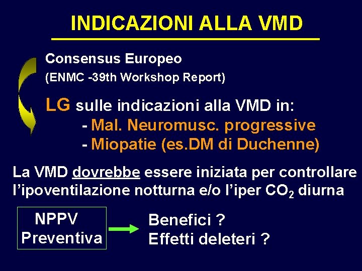 INDICAZIONI ALLA VMD Consensus Europeo (ENMC -39 th Workshop Report) LG sulle indicazioni alla