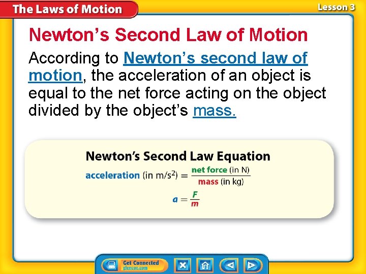 Newton’s Second Law of Motion According to Newton’s second law of motion, the acceleration
