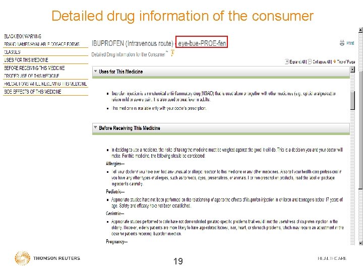 Detailed drug information of the consumer 19 