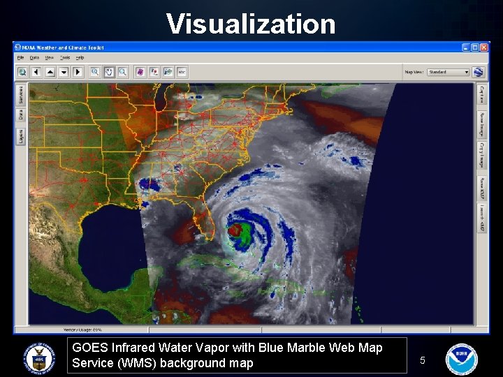 Visualization GOES Infrared Water Vapor with Blue Marble Web Map Service (WMS) background map