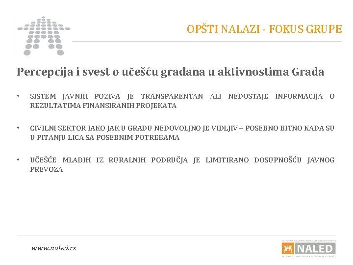 OPŠTI NALAZI - FOKUS GRUPE Percepcija i svest o učešću građana u aktivnostima Grada OPŠTI NALAZI - FOKUS GRUPE Percepcija i svest o učešću građana u aktivnostima Grada
