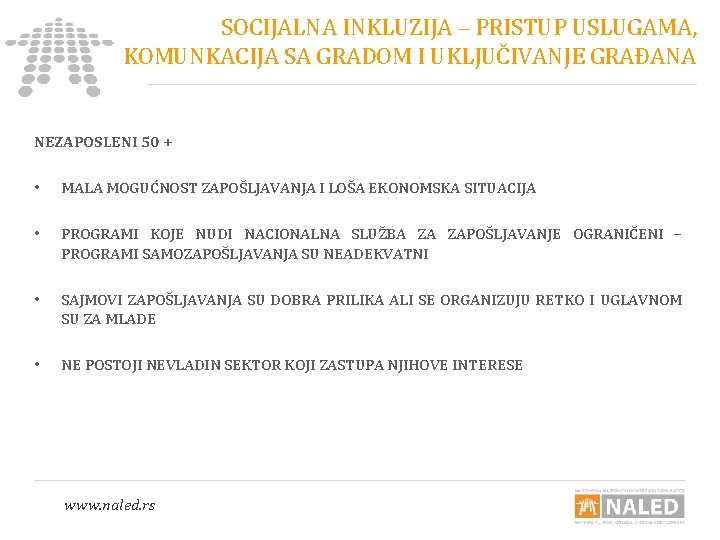 SOCIJALNA INKLUZIJA – PRISTUP USLUGAMA, KOMUNKACIJA SA GRADOM I UKLJUČIVANJE GRAĐANA NEZAPOSLENI 50 +